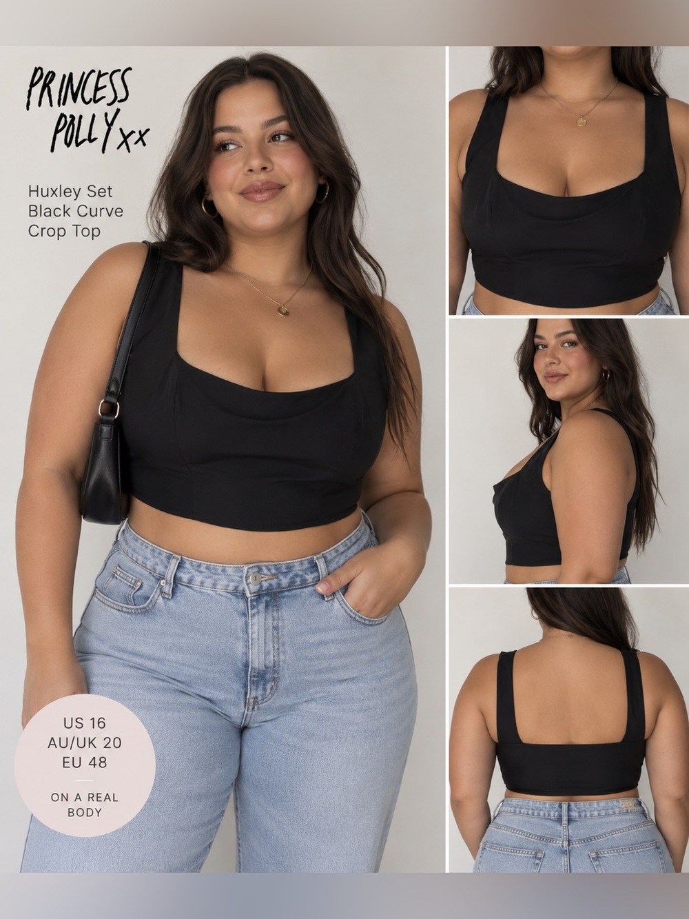 Princess Polly Huxley Black Curve Crop Top Bustier Tank Women’s US 16 NWT